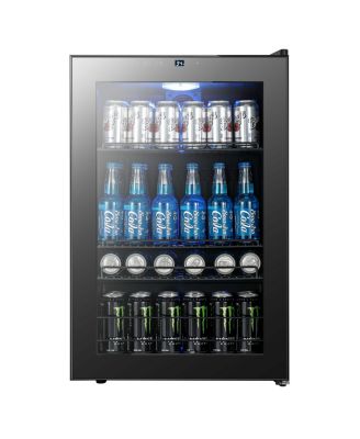 Beverage Refrigerator holds 155 cans, 34degree(s)F-54degree(s)F cooling, glass door, adjustable shelves, LED light for home or office