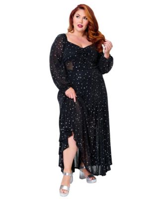 Plus Size Cotton Sweetheart Sheer-Panel Maxi Dress