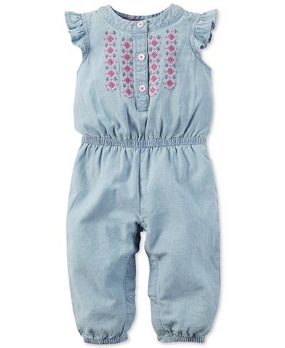 Carter's Flutter-Sleeve Embroidered Chambray Jumpsuit, Baby Girls (0-24 months)
