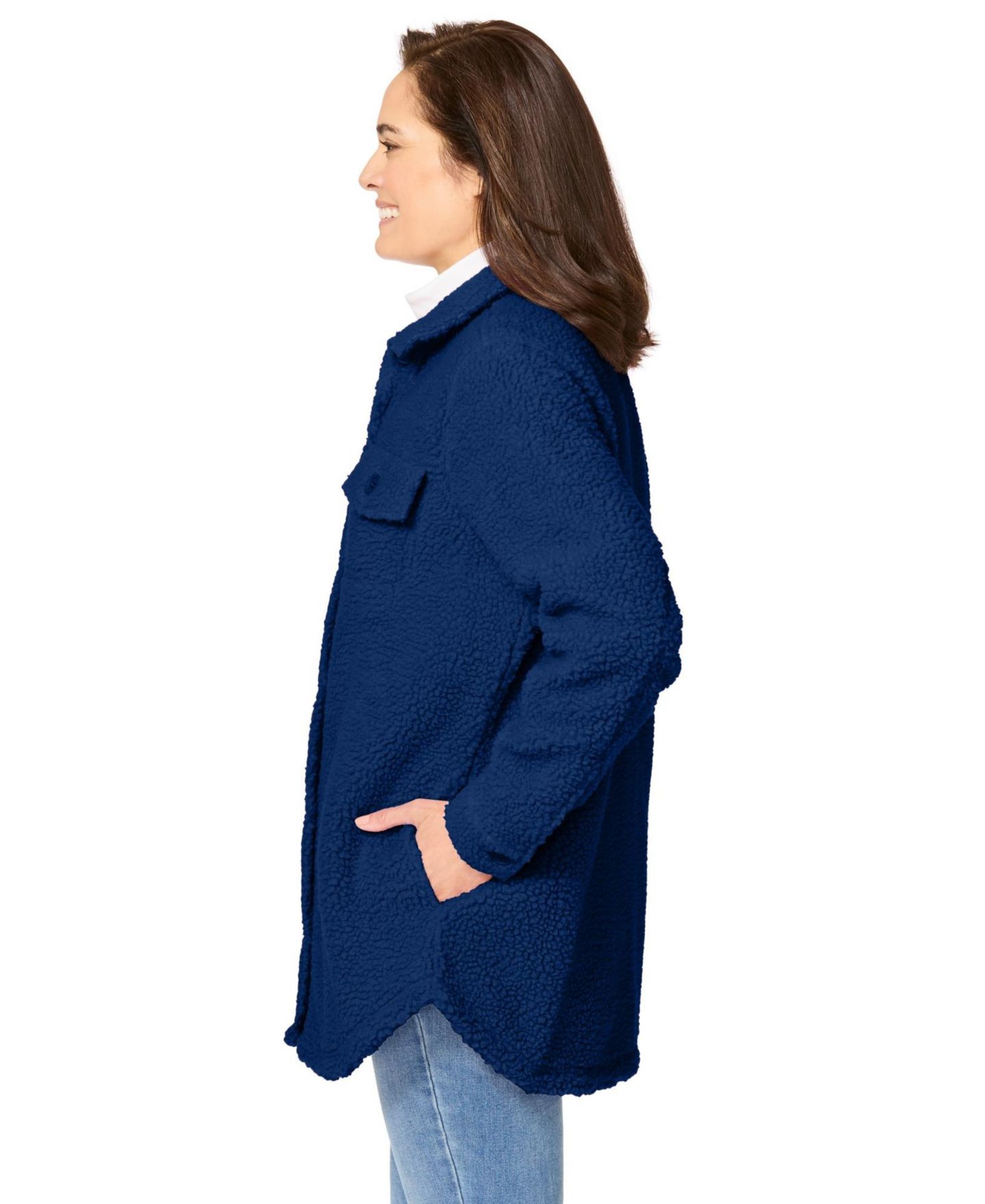 Женская куртка Woman Within Within Berber Button-Front, цвет: Синий — фото 4