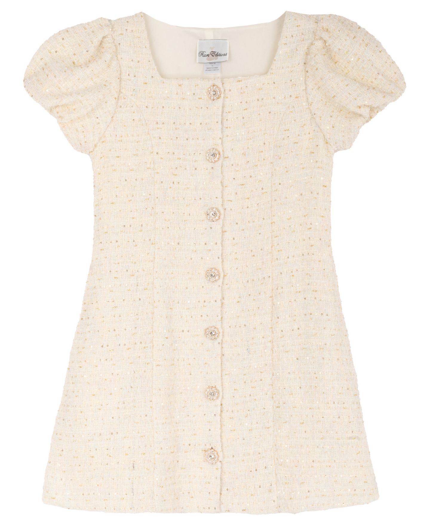 Платье Rare Editions Boucle Puff-Sleeve Square-Neck Dress для девочек, цвет: Слоновая кость — фото 4