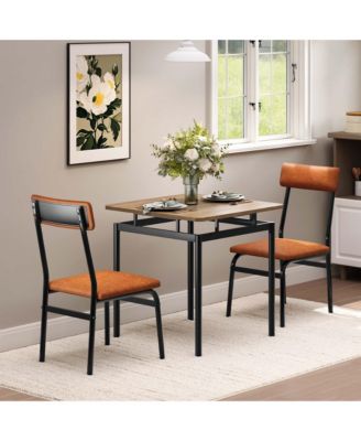 3-Piece Dining Table Set for 2, 43" Kitchen Table with 2 PU Upholstered Chairs, Metal Frame and MDF Top, for Apartment
