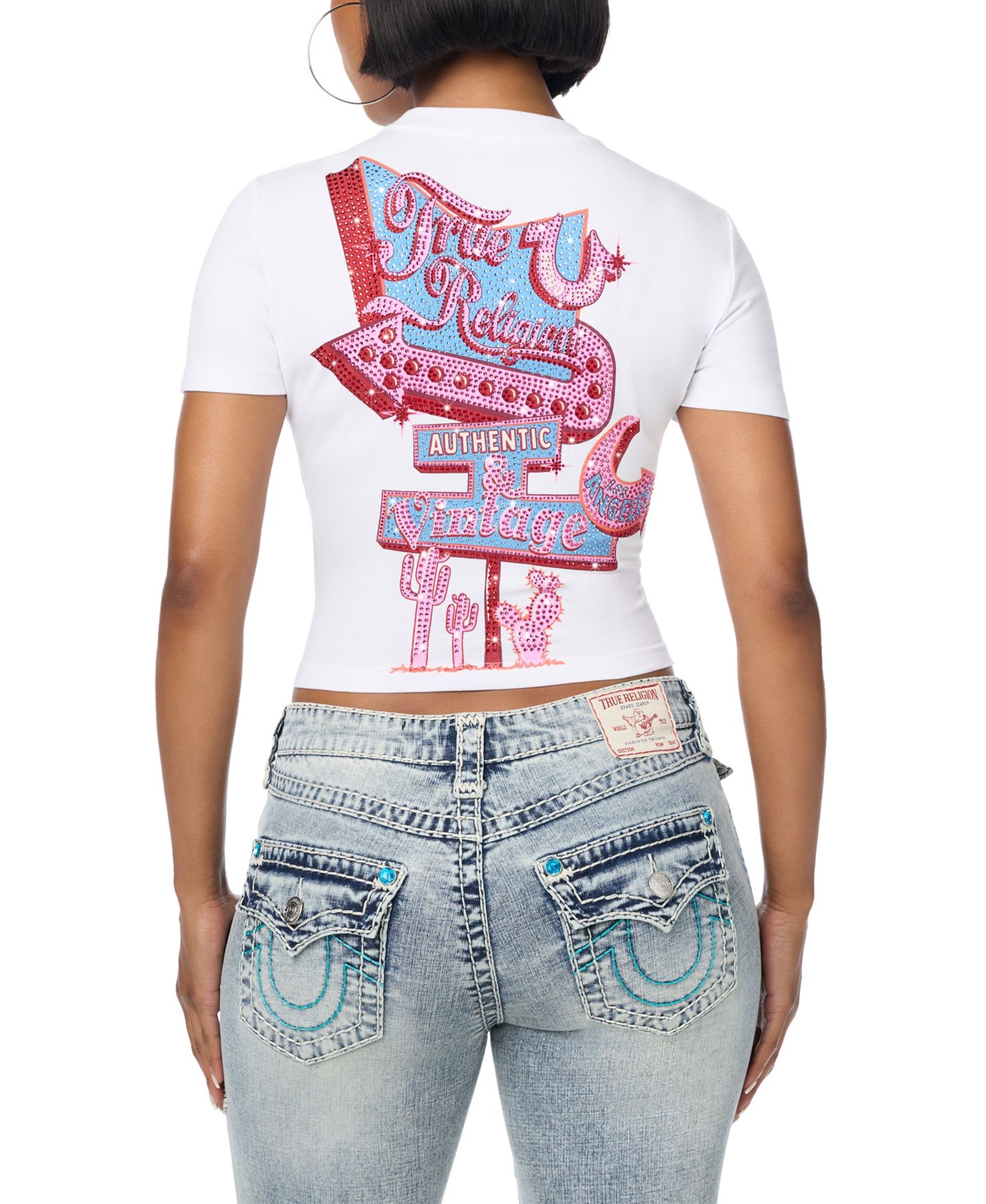 Женская футболка True Religion Baby Crop Graphic Western, цвет: Оптический белый — фото 3