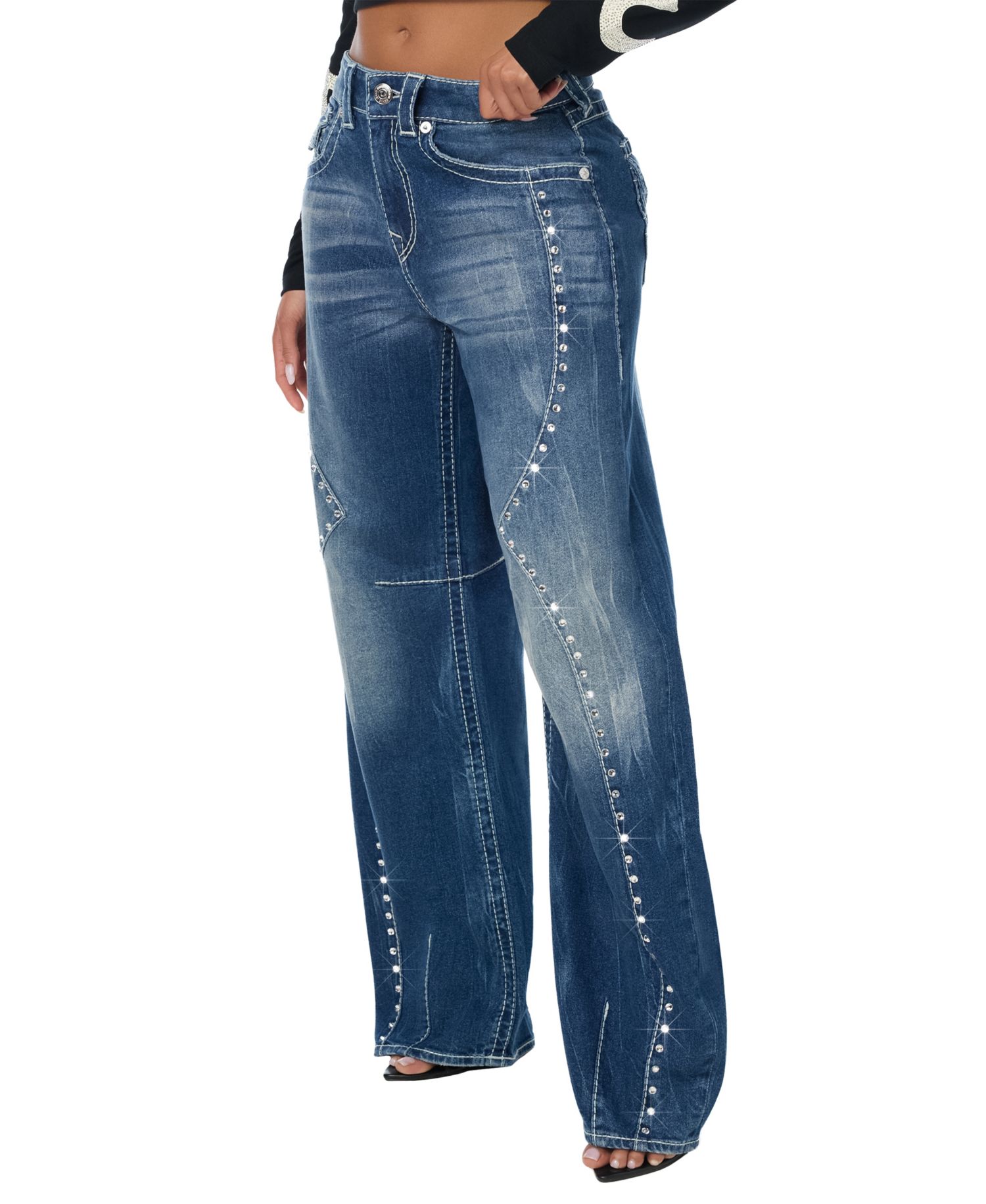 Women's Bailey High-Rise Wide-Leg Studded Jeans