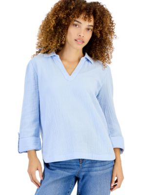 Petite V-Neck Roll-Tab Popover