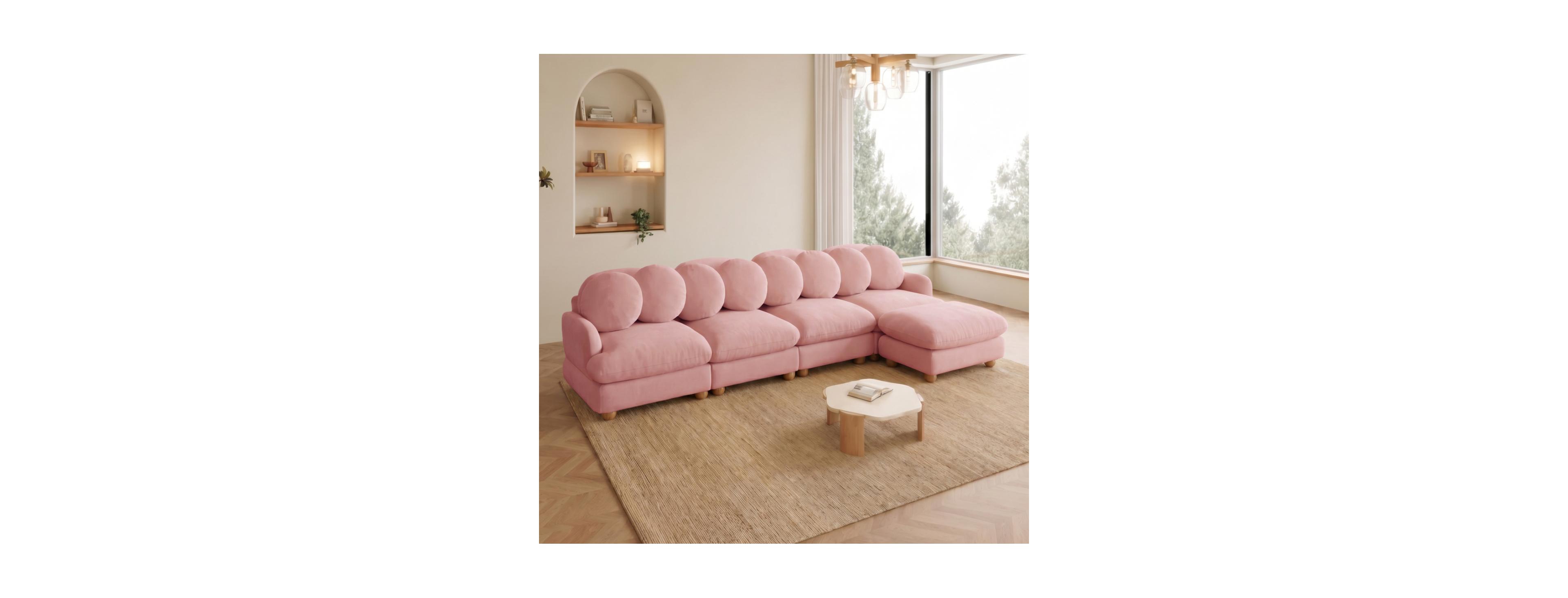Streamdale Furniture Large 5-Seat Chenille Modular Sectional Sofa with Ottoman