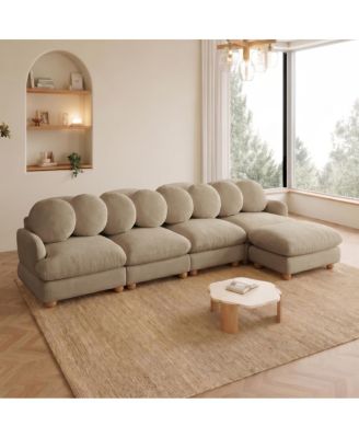 Large Chenille 5-Seater Modular Sectional Sofa with Ottoman.