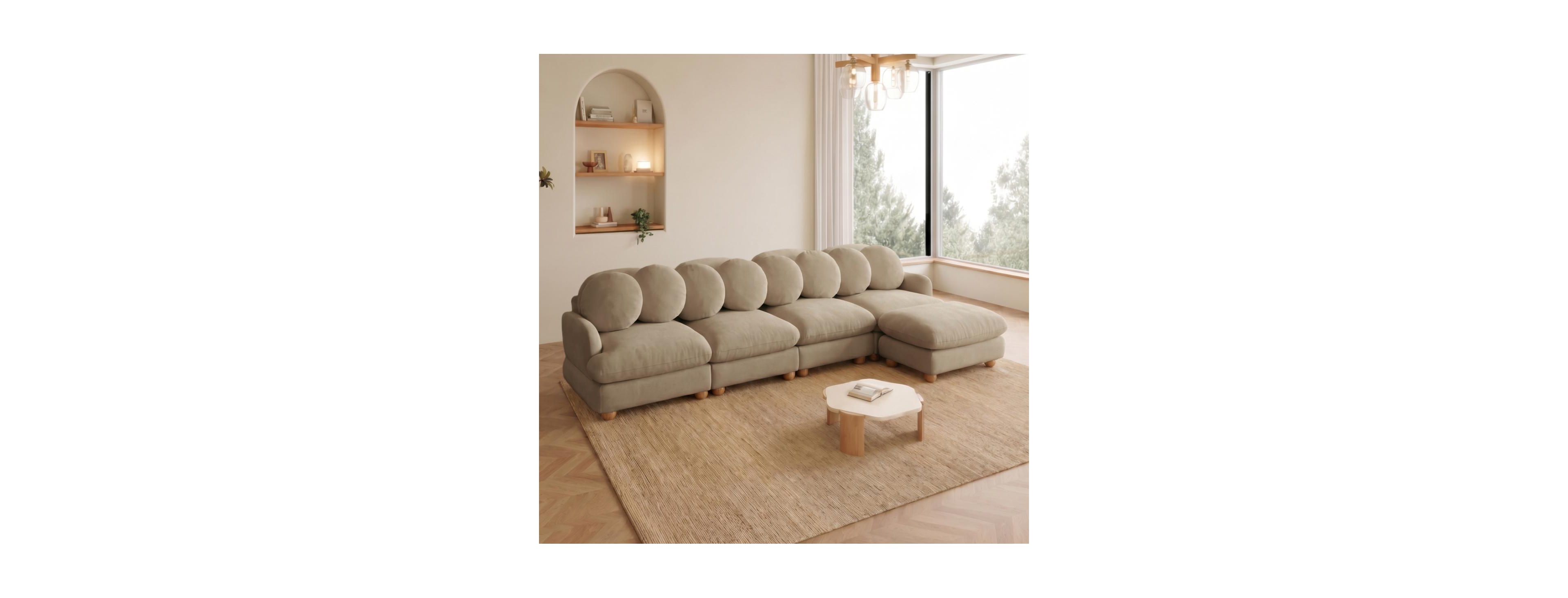 Streamdale Furniture Large Chenille 5-Seater Modular Sectional Sofa with Ottoman.