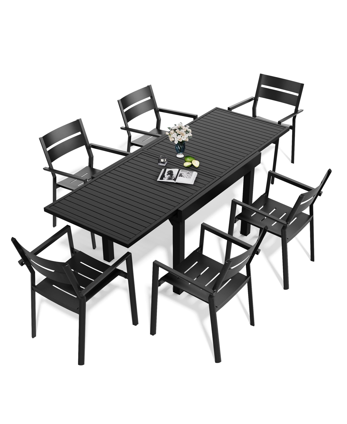 Pellebant 5/7/11-Piece Outdoor All-Aluminum Patio Dining Set with Expandable Table and Stackable Chairs - Set of 7 - 82.7 inches