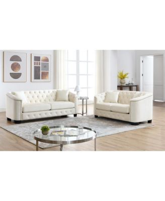 Chelsfield Velvet Sofa Set with Deep Cushions and Brass Studs