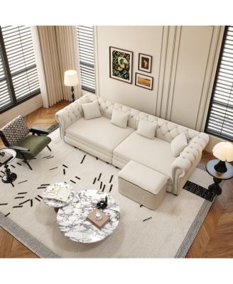 Chesterfield 3-in-1 Velvet Sleeper Sofa Bed with Ottoman.