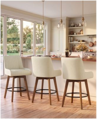 26" Mid-Century Swivel Counter Height Bar Stools, Faux Leather Kitchen Stools with Spring Cushion