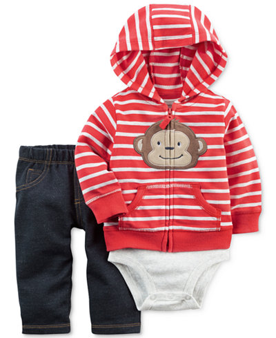 Carter's 3-Pc. Striped Monkey Hoodie, Bodysuit & Jeans Set, Baby Boys (0-24 months)