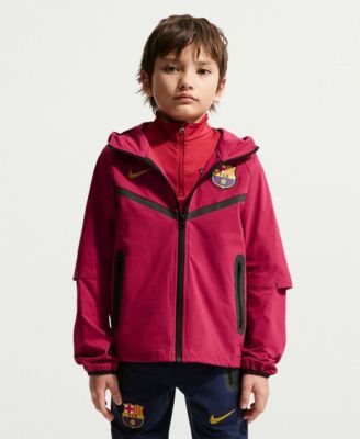Big Boys and Girls Red Barcelona Tech Woven Raglan Dri-FIT Full-Zip Hooded Jacket