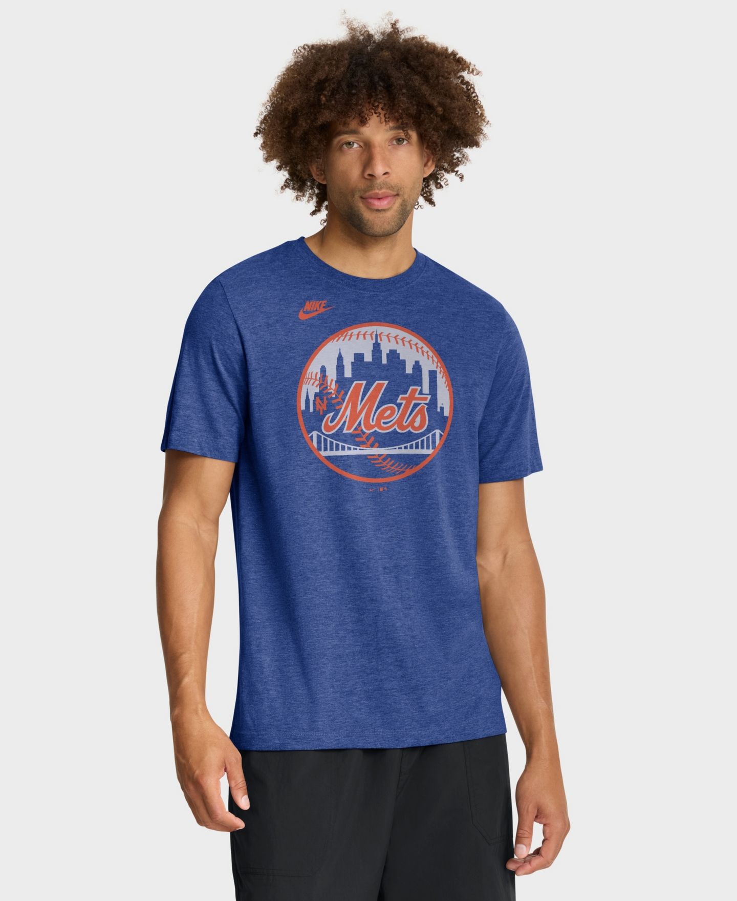 Мужская футболка Nike Heather Royal New York Mets Cooperstown Logo Tri-Blend — фото 1