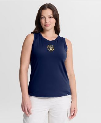 Women's  Navy Milwaukee Brewers Draped Mesh Back Performance Tank Top