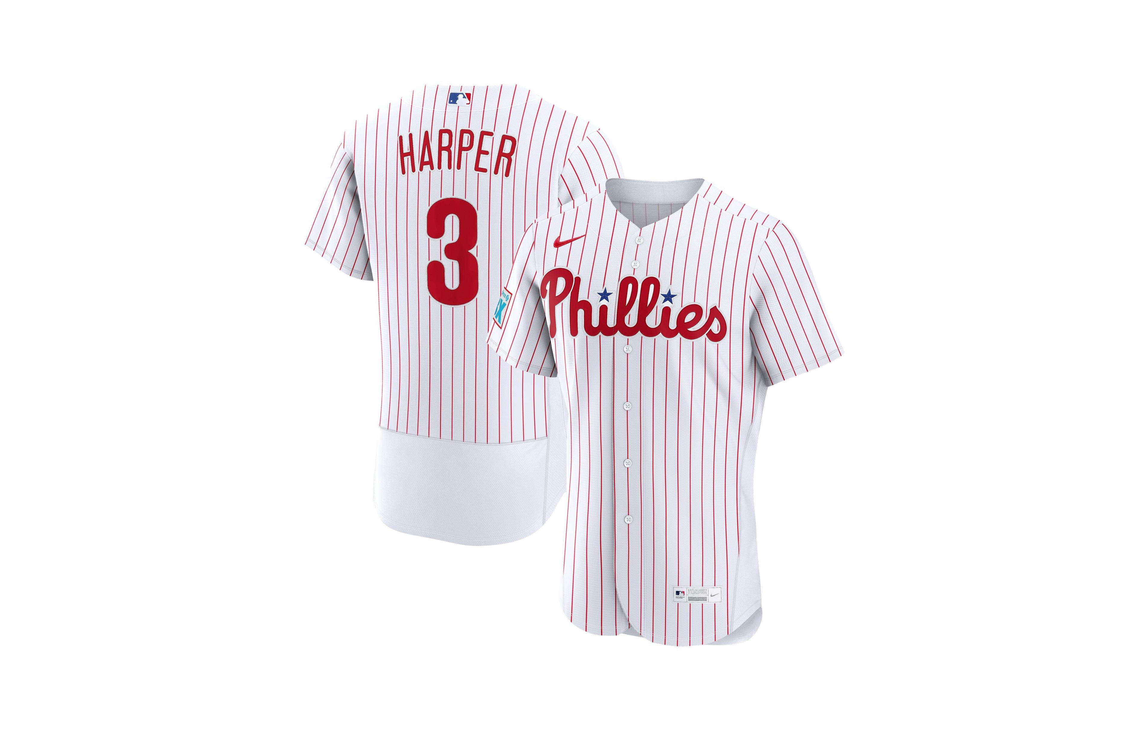Nike Men's Bryce Harper White Philadelphia Phillies Home Authentic Sponsor Patch Jersey