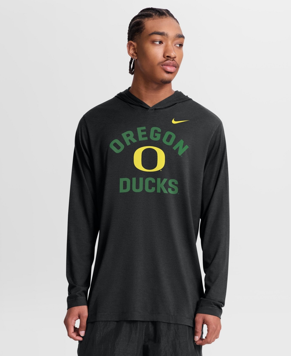 Nike Men's Black Oregon Ducks Primetime Arch Tri-Blend Dri-fit Long Sleeve Hooded T-Shirt