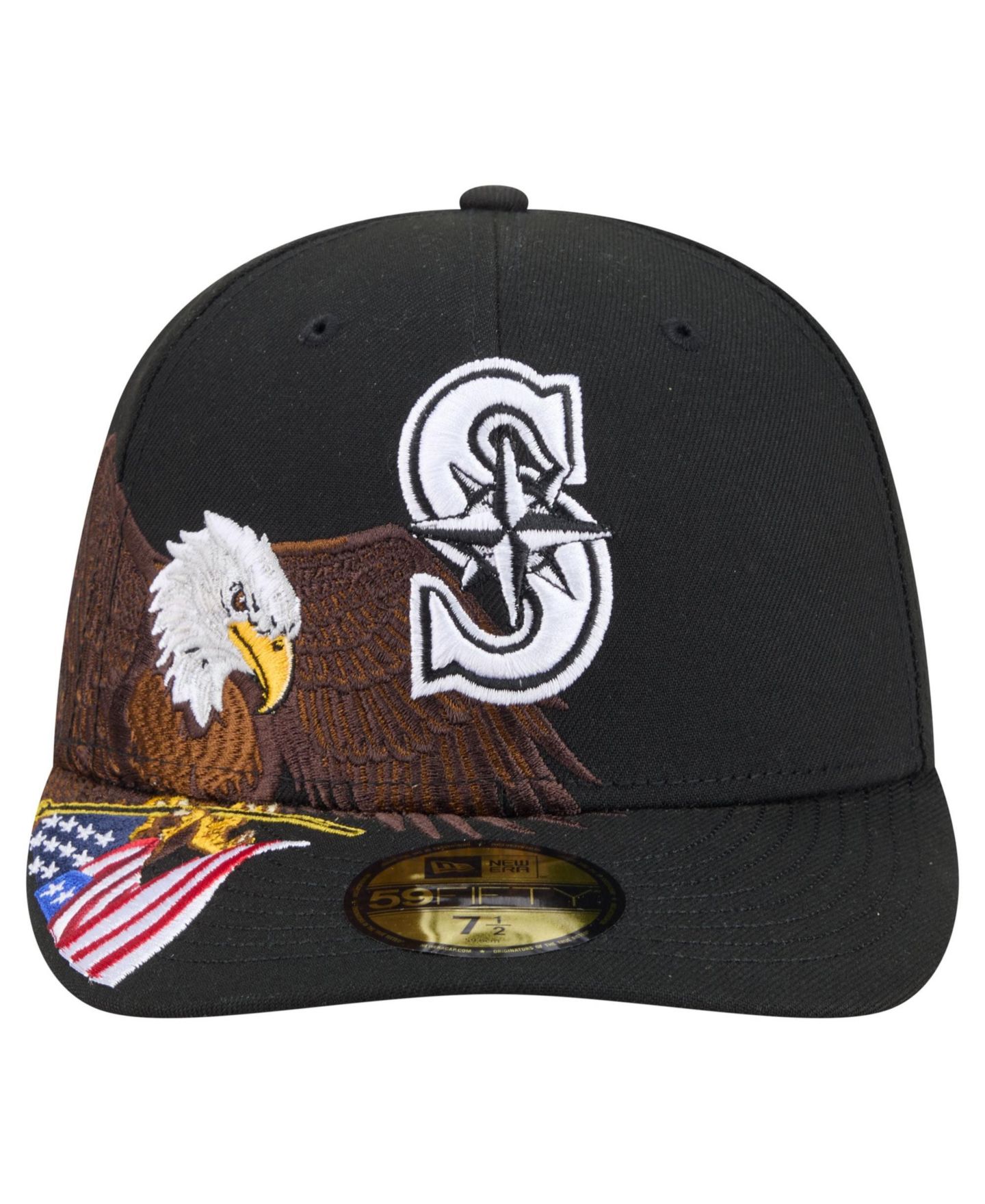 Мужская кепка New Era Black Seattle Mariners Americana Bald Eagle Pre-Curved 59FIFTY Fitted Hat — фото 2