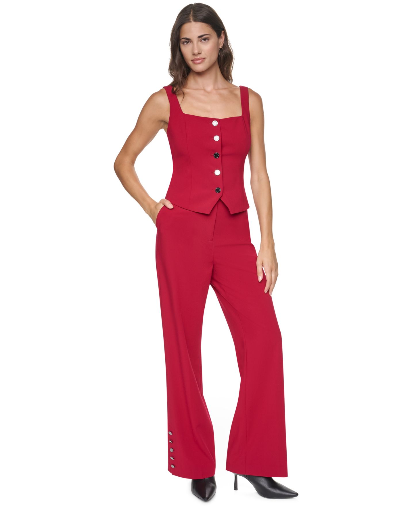 Женский жилет DKNY Foundation Trop Button-Front Fitted Square-Neck, цвет: Клюквенный — фото 2