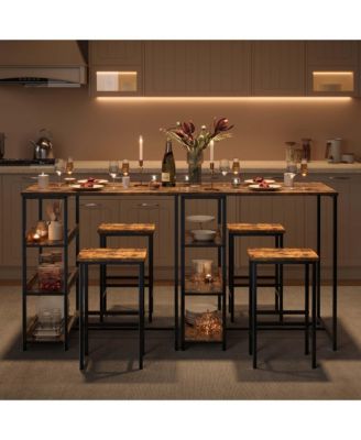  3-Piece Counter Height Dining Table Set for 2, 36" Kitchen Table with 2 Bar Stools, Metal and Wood Frame, Storage Shelves