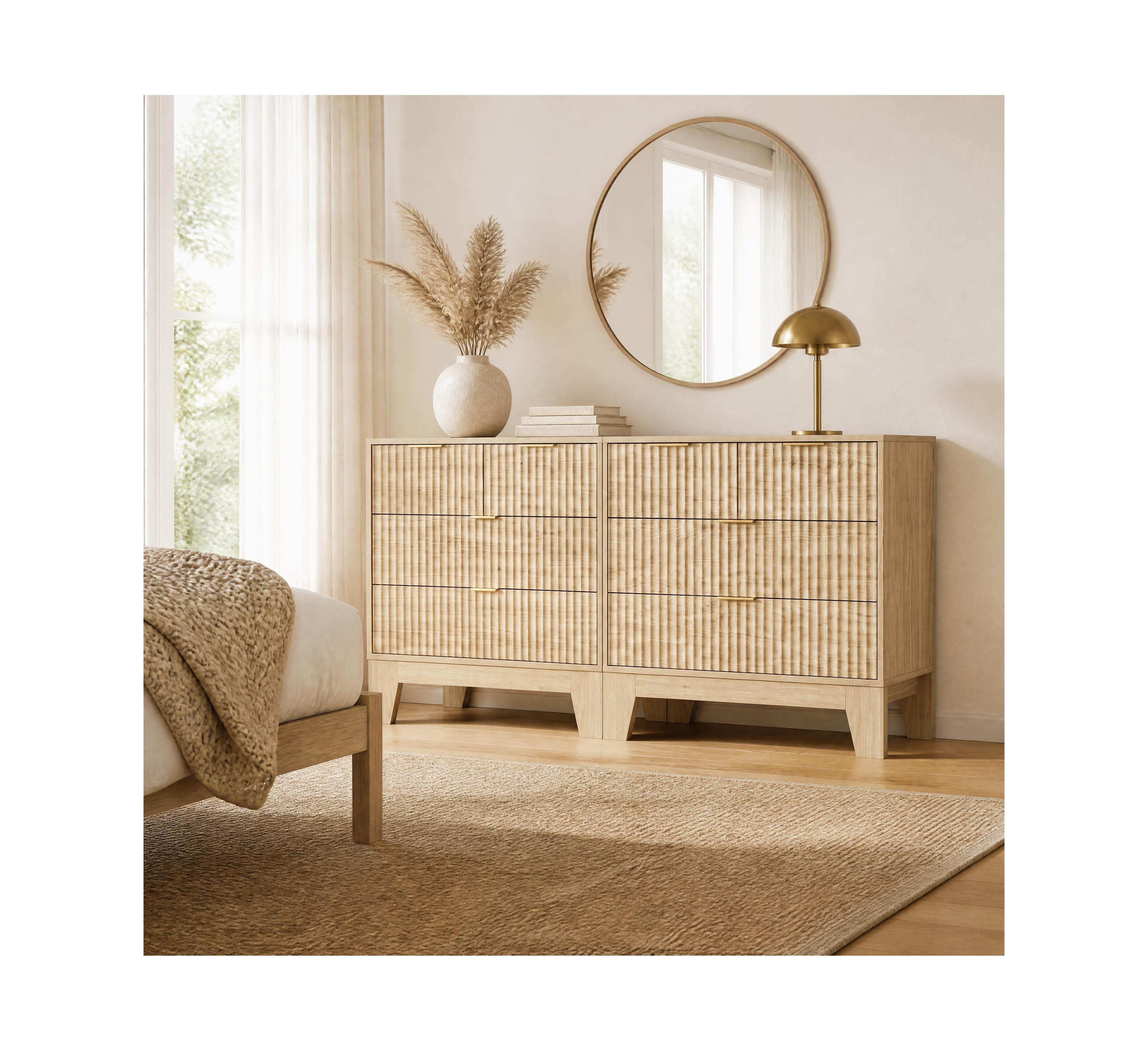 homfan 2 Pack 4-Drawer Dresser Set, Fluted Mdf Wood Chest with Gold Handles and Anti-Tip - Modern Storage Organizer for Bedroom Closet Living Room