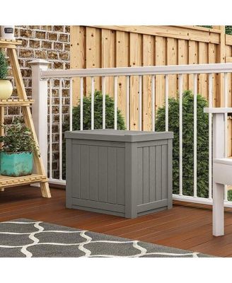 Small Outdoor Storage Box - 22 Gallon Java Resin Outdoor Deck Box, Flat-Lid Bench Seating, Patio Storage Bin Container