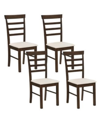 Wooden Dining Chairs Set of 4 with Curved Slatted Back and Fabric Cushion