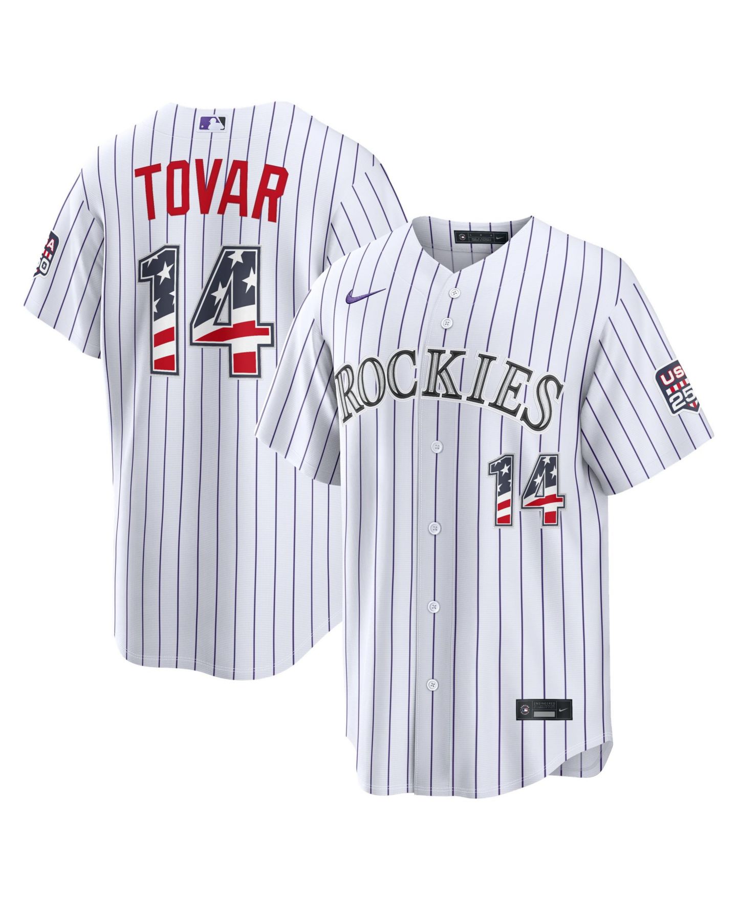 Мужской топ Nike Fourth of July Colorado Rockies Ezequiel Tovar White USA 250 Stadium Jersey — фото 1