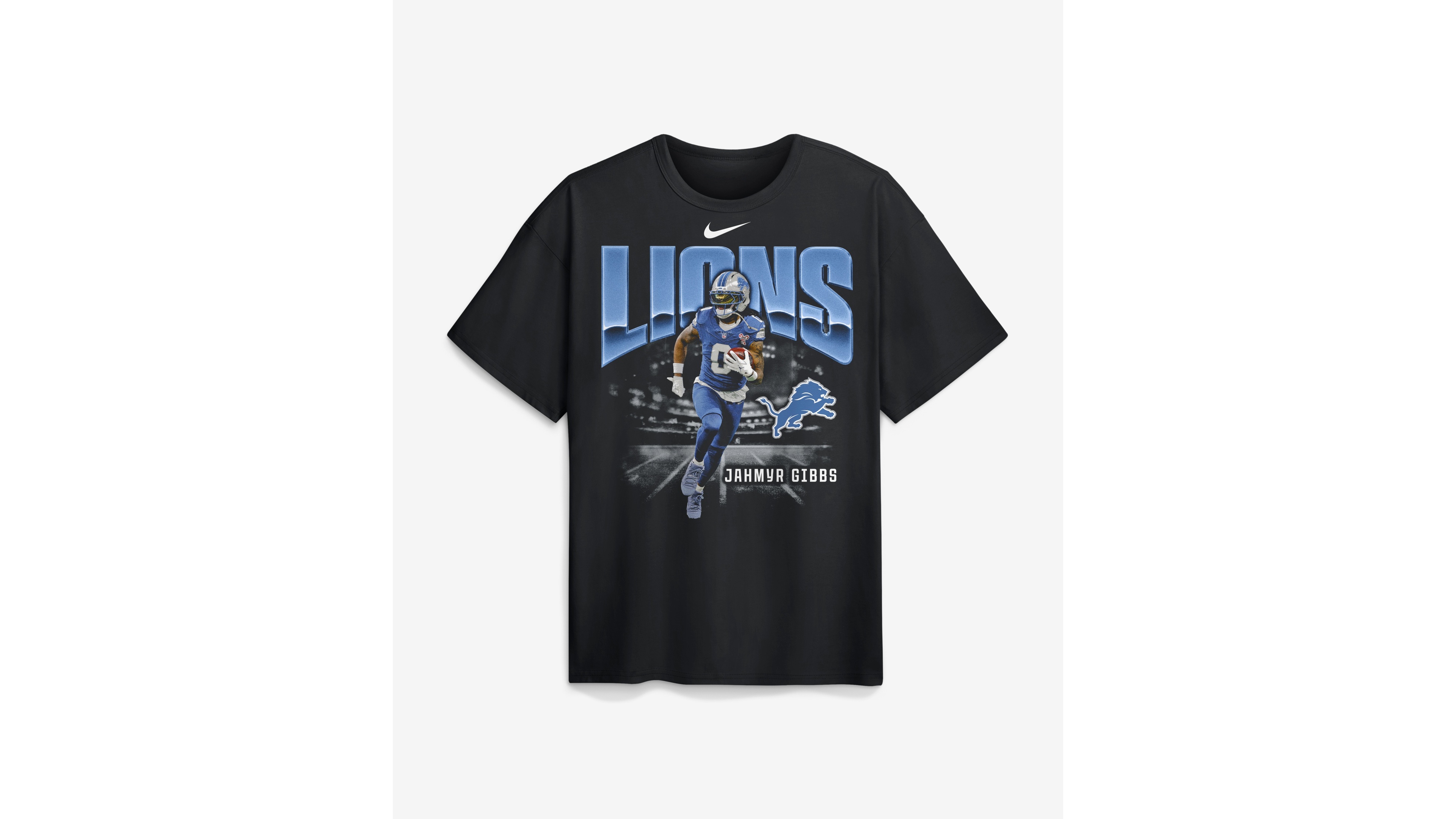 Nike Men's Jahmyr Gibbs Black Detroit Lions Player Graphic Max90 T-Shirt