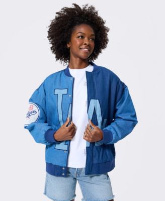 Women's Blue Los Angeles Dodgers Denim Blocked Bomber Jacket