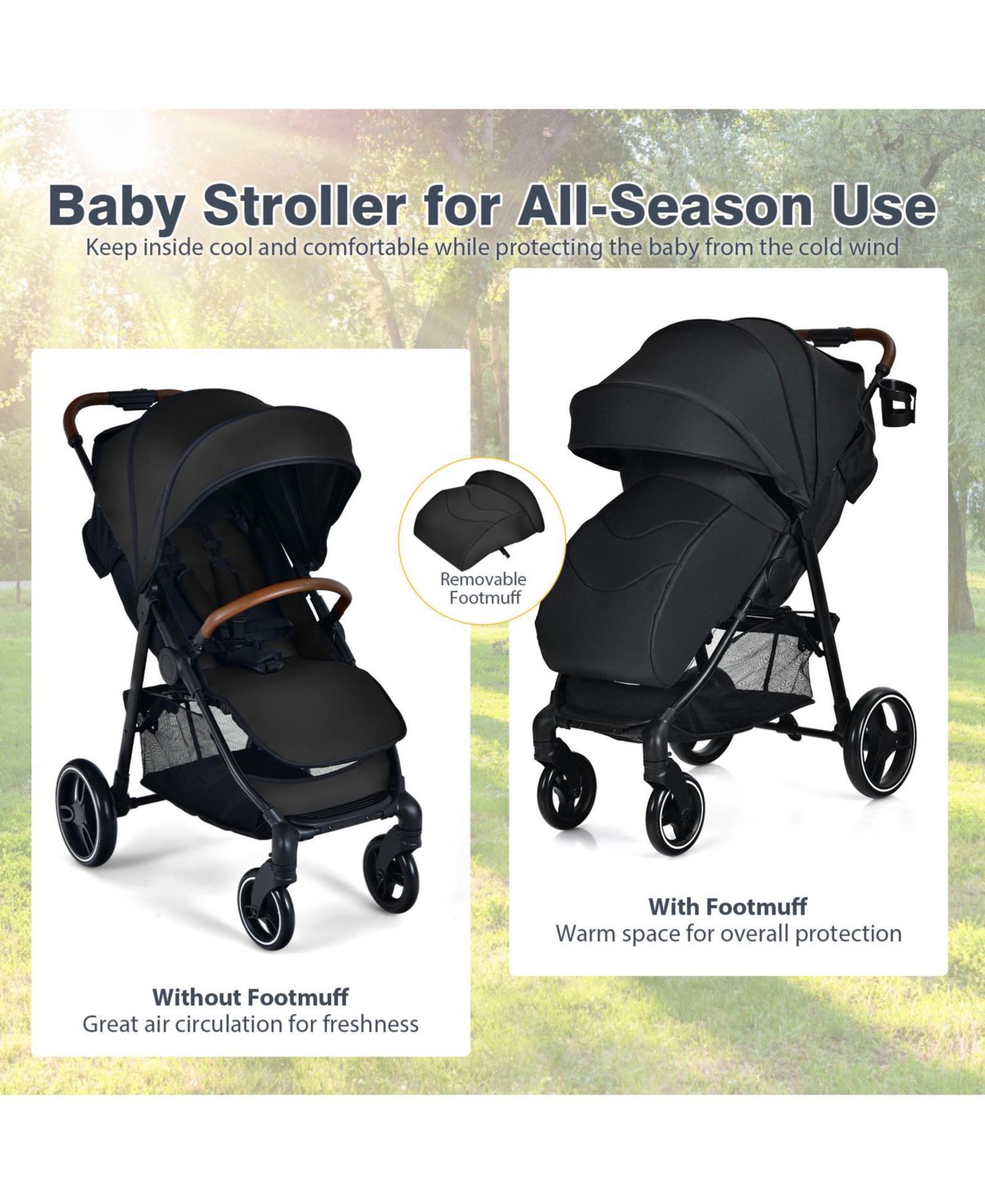 5-Point Harness Lightweight Infant Stroller with Foot Cover and Adjustable Backrest