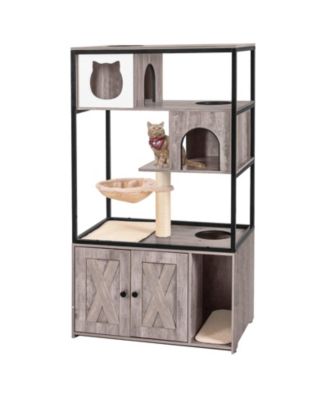 Wooden Cat Condo 3 Story Litter Box Enclosure with Strong Iron Frame
