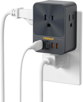 30W USB-C Three AC Outlets and Four USB Ports Charger Block for Phones, Tablets, and USB Devices