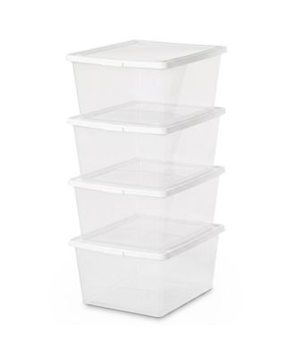 Storage Bins with Lids, Stackable Clear Plastic Box, 4-Pack, 25 Qt