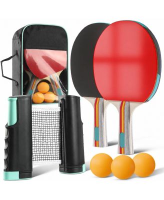 Ping Pong Paddles Set With 3 Star Balls Portable Net And Storage Bag For Indoor Outdoor Games