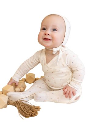 Baby Girls' Pointelle Printed Cotton Footie and Bonnet, 2-Piece Set