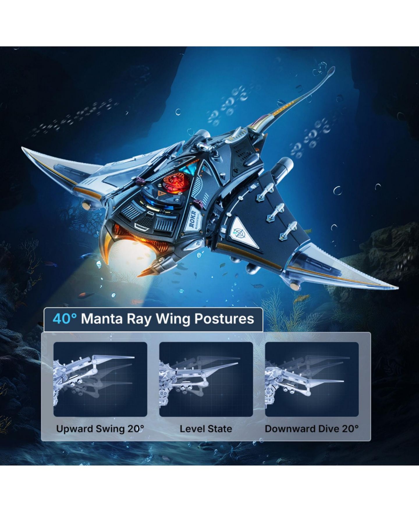 Детский конструктор Robotime Manta Ray Cyberpunk LED 108-Piece Building Set, Ages 14+ — фото 3