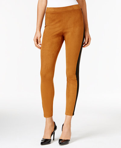 NY Collection Ponte-Inset Faux-Suede Leggings
