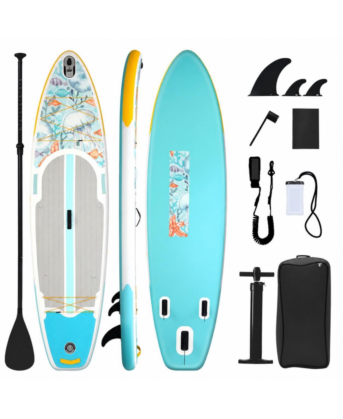 Furlihong Inflatable Stand Up Paddle Board 400 Lbs Capacity Beginner Friendly All Around - Blue jellyfish