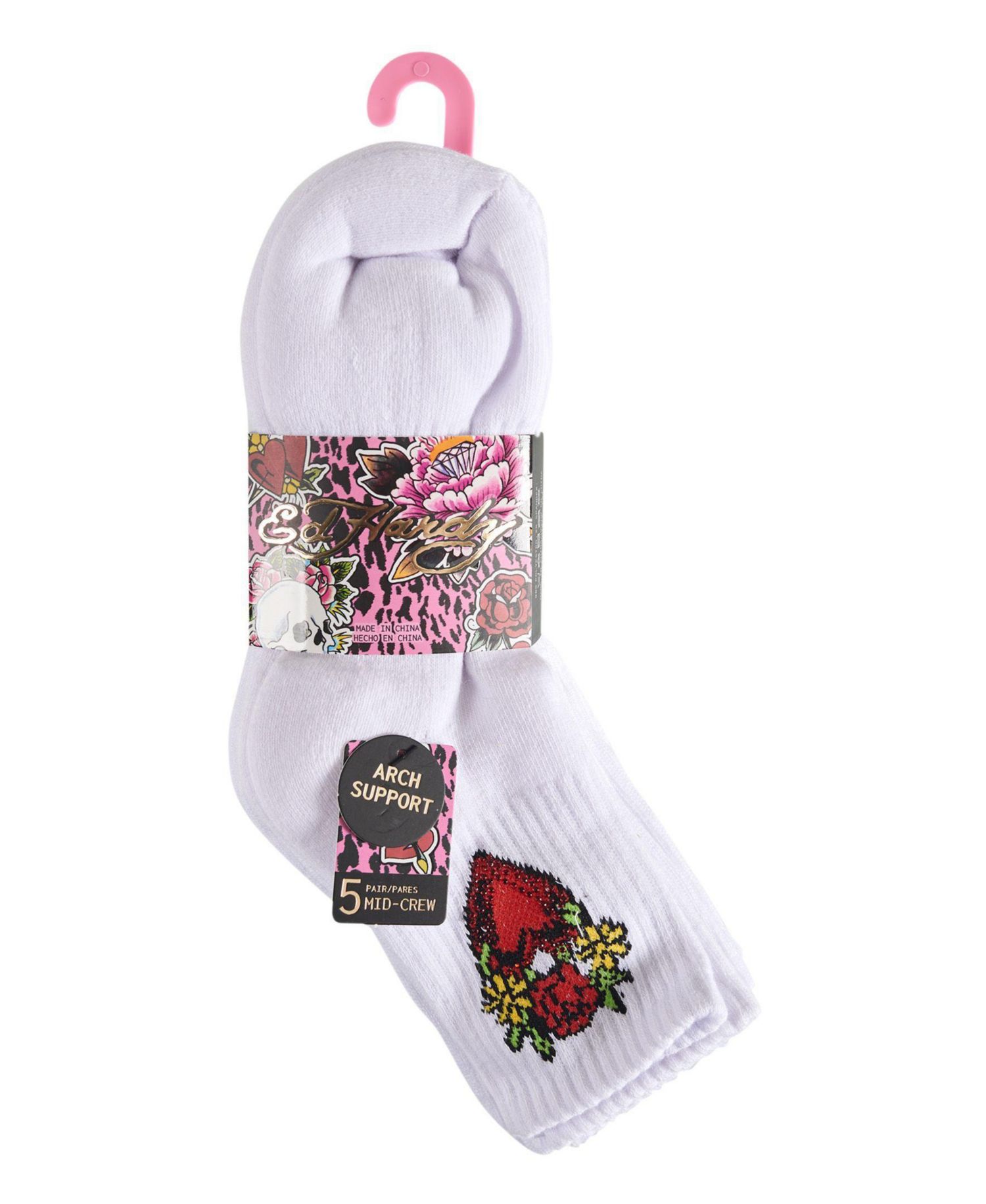 Women's Heart Print Half Cushion Arch Support Crew Socks, 5-Pack