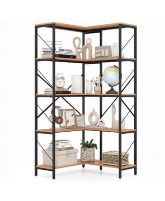 5-Tier Corner Bookshelf, 66 Inch Tall L-Shaped Bookcase with Metal Frame