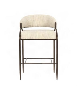 Boucle-Upholstered Counter Stool with Bronze Stainless Steel Legs