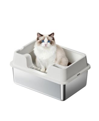 Heavy Duty Stainless Steel Cat Litter Box - XXL High Sided Tray, Non-Slip, Easy Clean for Multi-Cat, 23.6"x15.7"x10.6"
