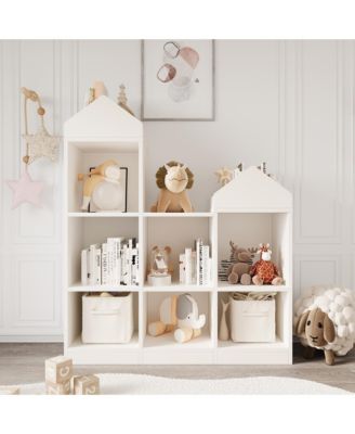 7-Cubby Kids Bookshelf with Toy Storage, Wood Playroom Organizer