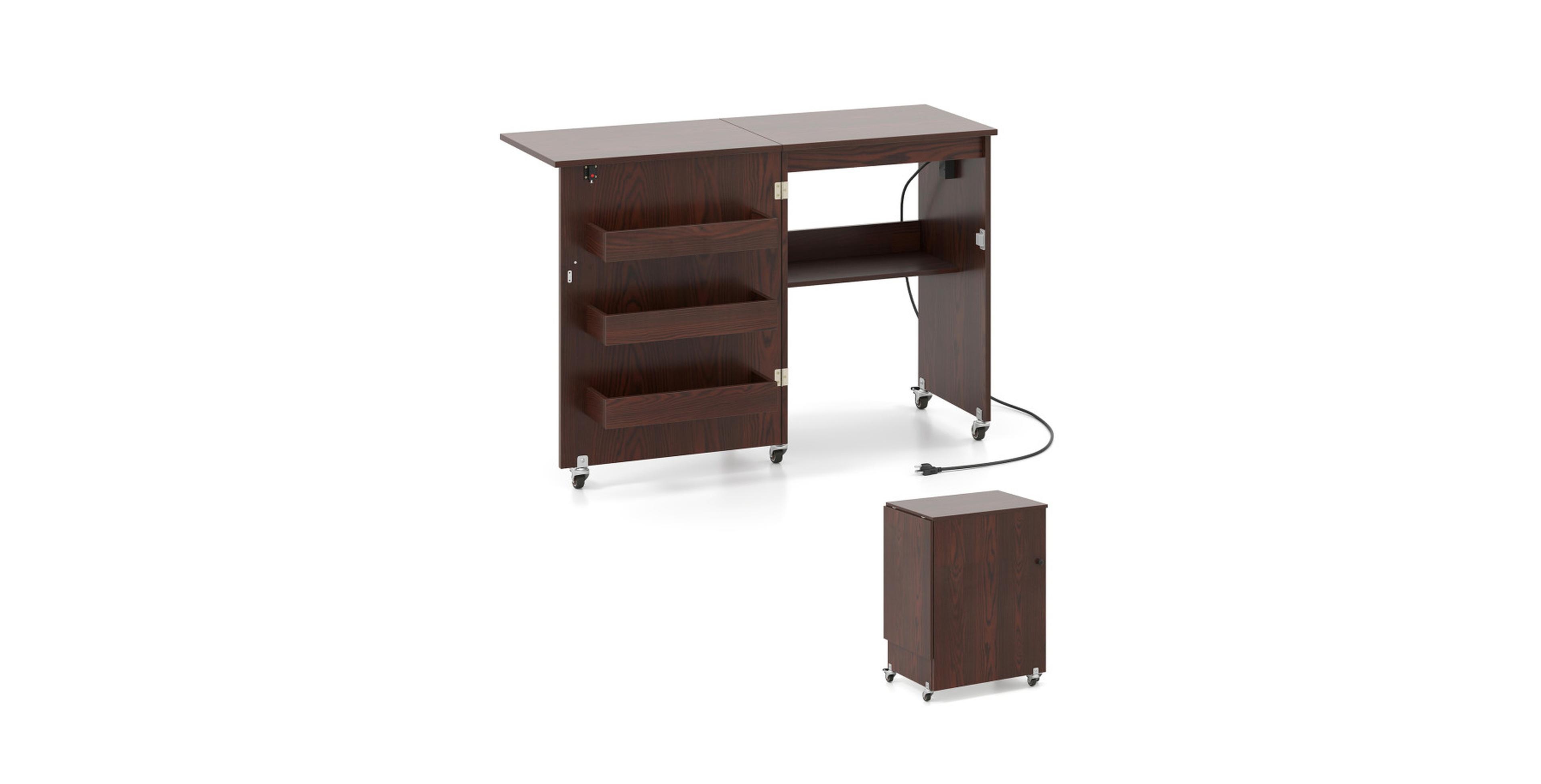 Gouun Folding Sewing Machine Table with Charging Station and Casters Desk.