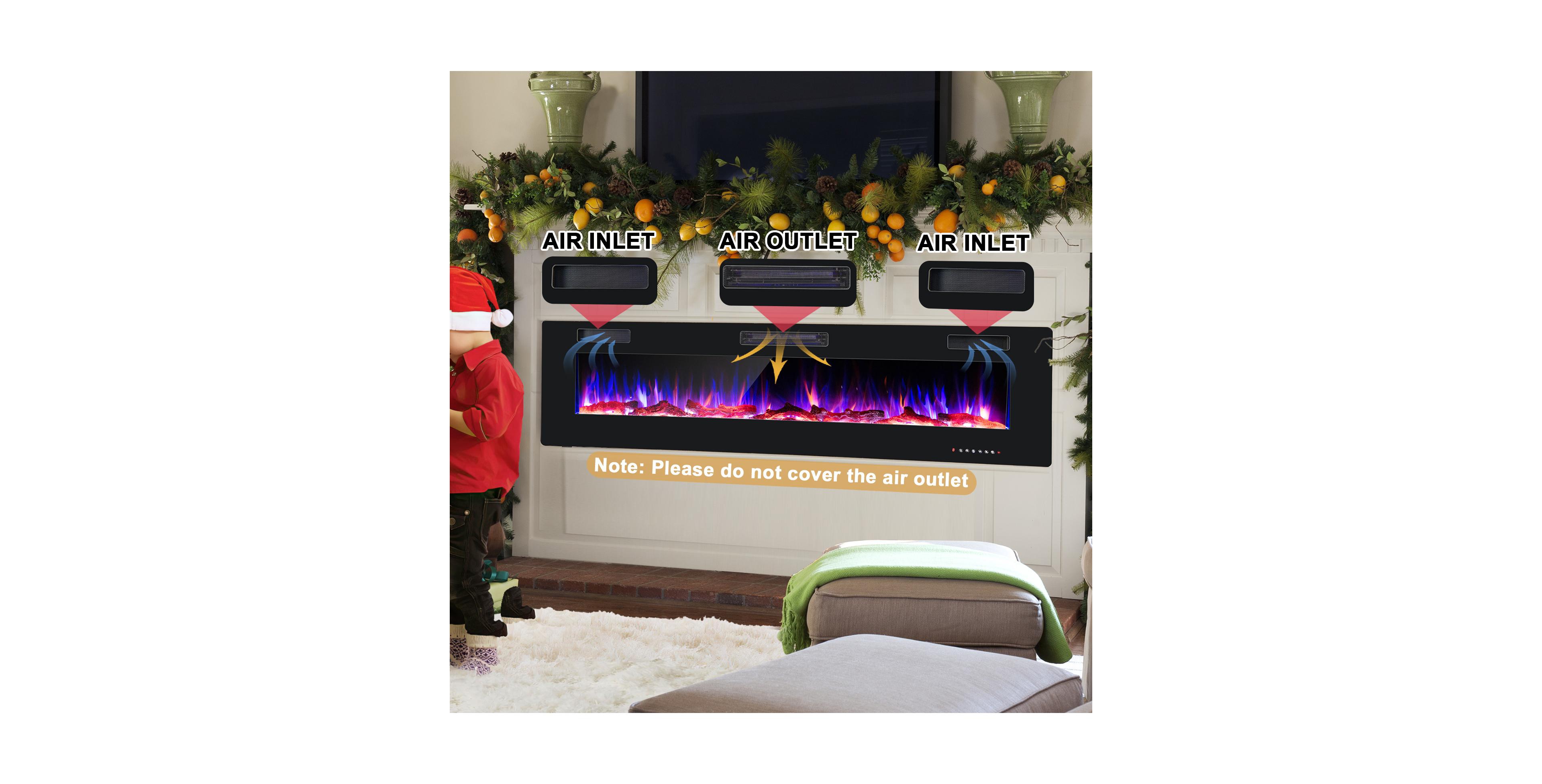 Boyel Living 68" Ultra-Thin Electric Fireplace Recessed Wall Mount, 12 Flame 12 Bed Colors Crystal Log