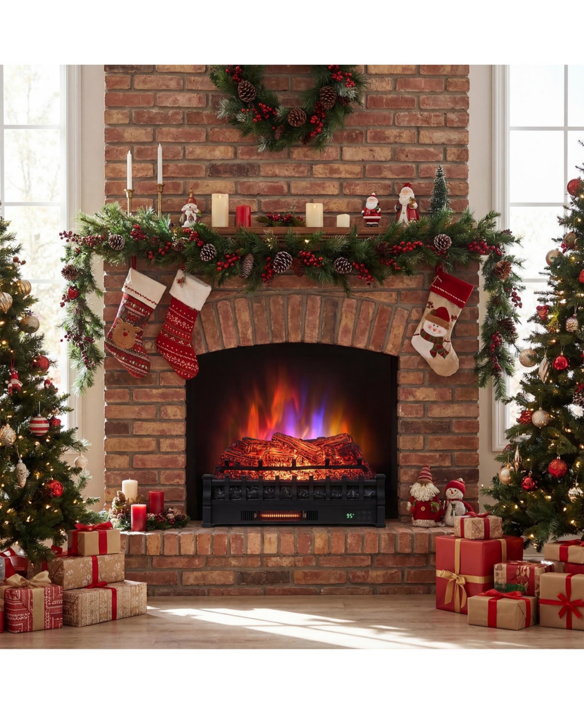 Boyel Living WiFi Infrared Quartz Electric Fireplace Log Set with Pinewood Logs, Alexa And Google Voice Control, 26-Inches Fireplace Log Set