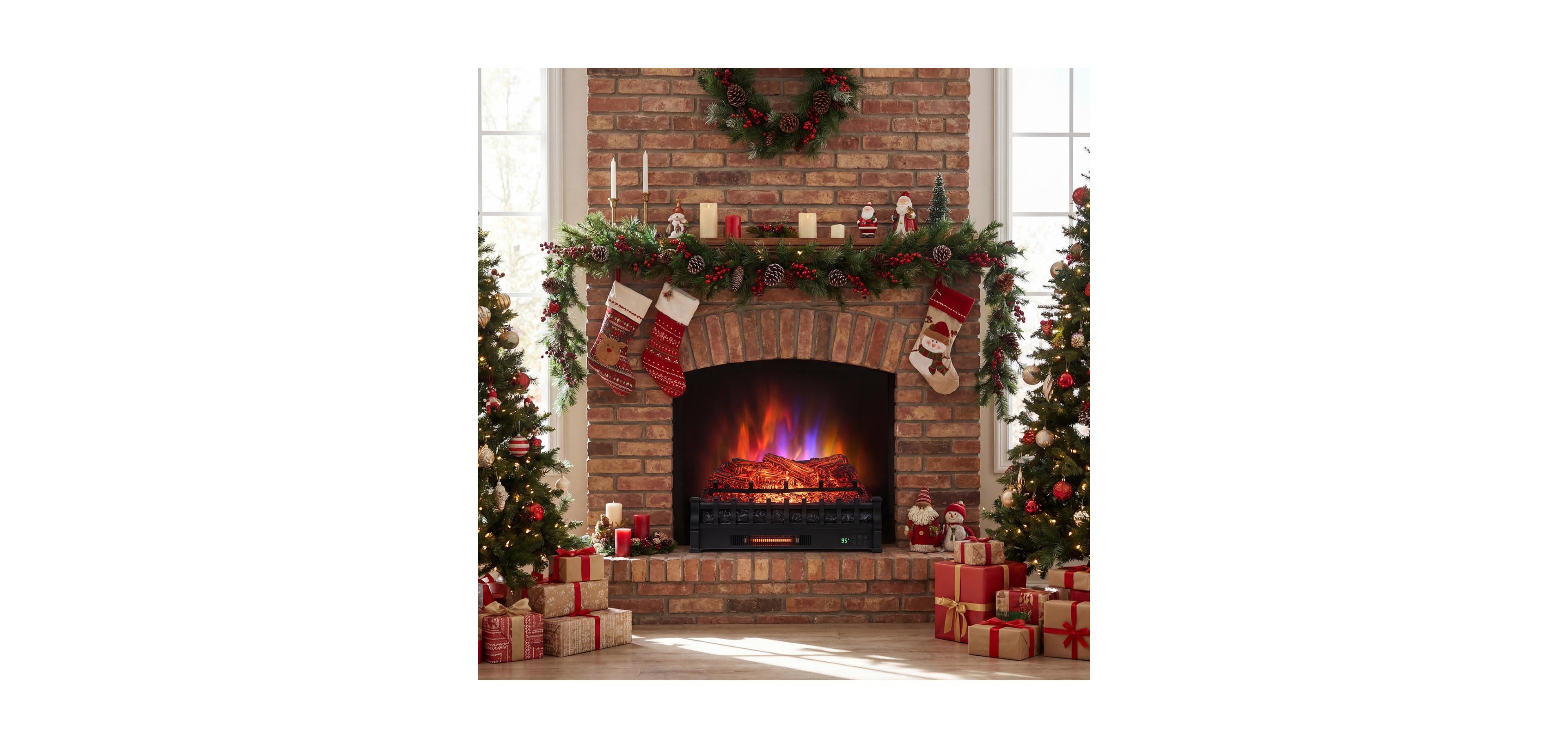 Boyel Living WiFi Infrared Quartz Electric Fireplace Log Set with Pinewood Logs, Alexa And Google Voice Control, 26-Inches Fireplace Log Set