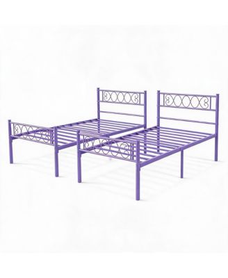 Modern Twin Bed Frame Set of 2, Metal Platform Bed with Headboard and Footboard, Easy Assembly